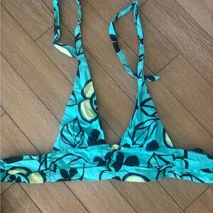 Zara Turquoise and Black Floral Halter Top
